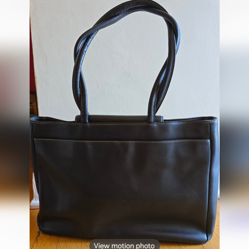 Vintage, Levenger Fine Leather Black Large Tote Bag Purse 15" W x 10" L